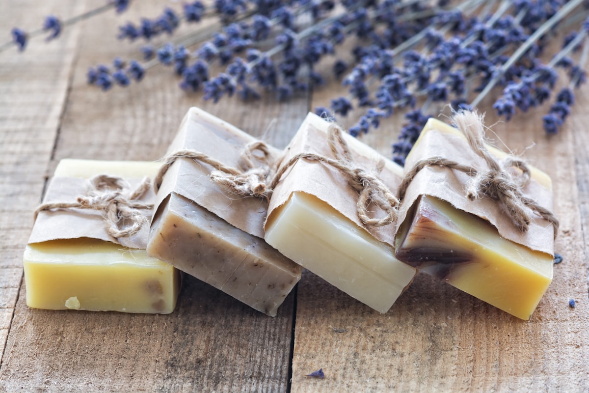 Handcrafted herbal soaps with lavender